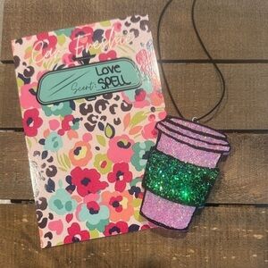 Pink and Green Glitter Coffee Cup Car Freshener